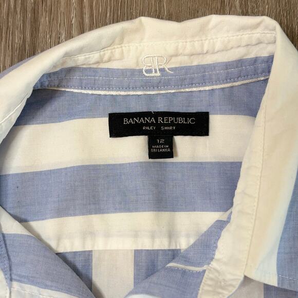 Banana Republic Riley Shirt | Blue White Striped Button Down | Size 12 - Picture 2 of 5